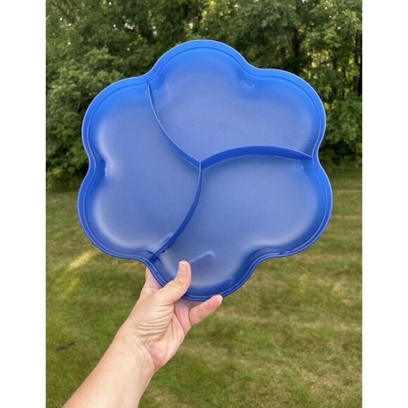 Tupperware Retro Flower Design Blue Chip 'N Dip Bowl Set 5 Piece. - Picture 7 of 13